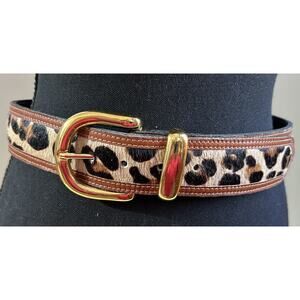 VTG ‘90’s Avignon Pony Hair Belt.Animal Print Sz M,2x Stitch Detail, Brass Buckl